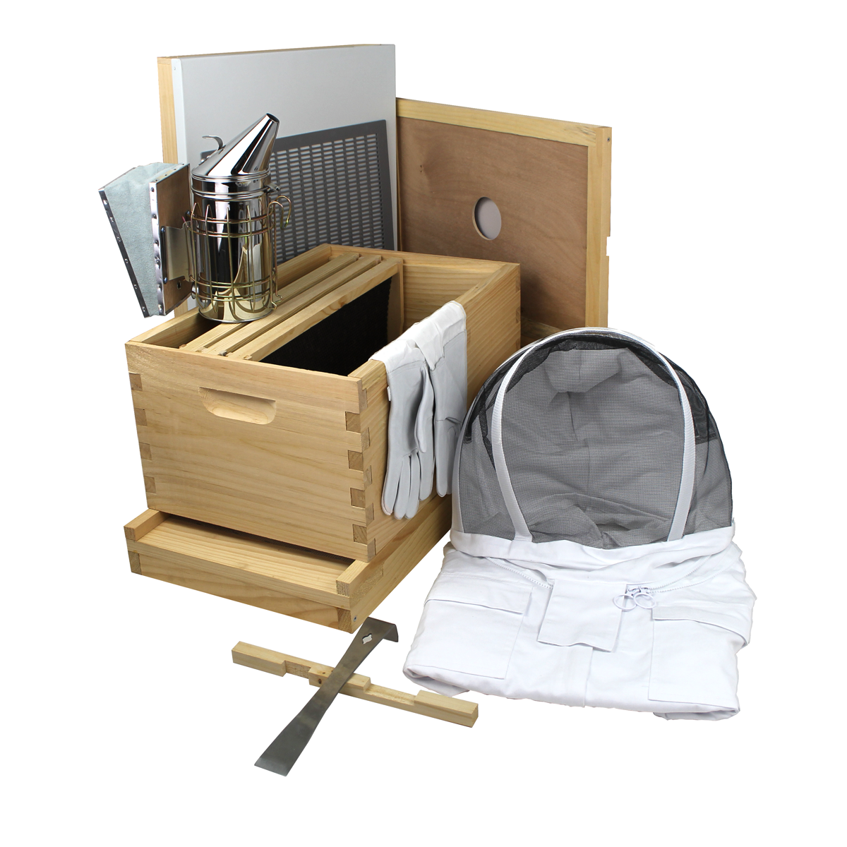 Amish-made Galena Farms 8-frame beehive starter kit with full hive setup including frames and components.