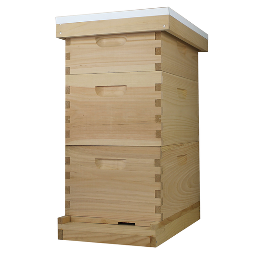 8 Frame Complete Beehive Kit – Fully Assembled (2 Deep & 1 Medium Boxes) Amish-Made with Frames & Wax-Coated Foundations