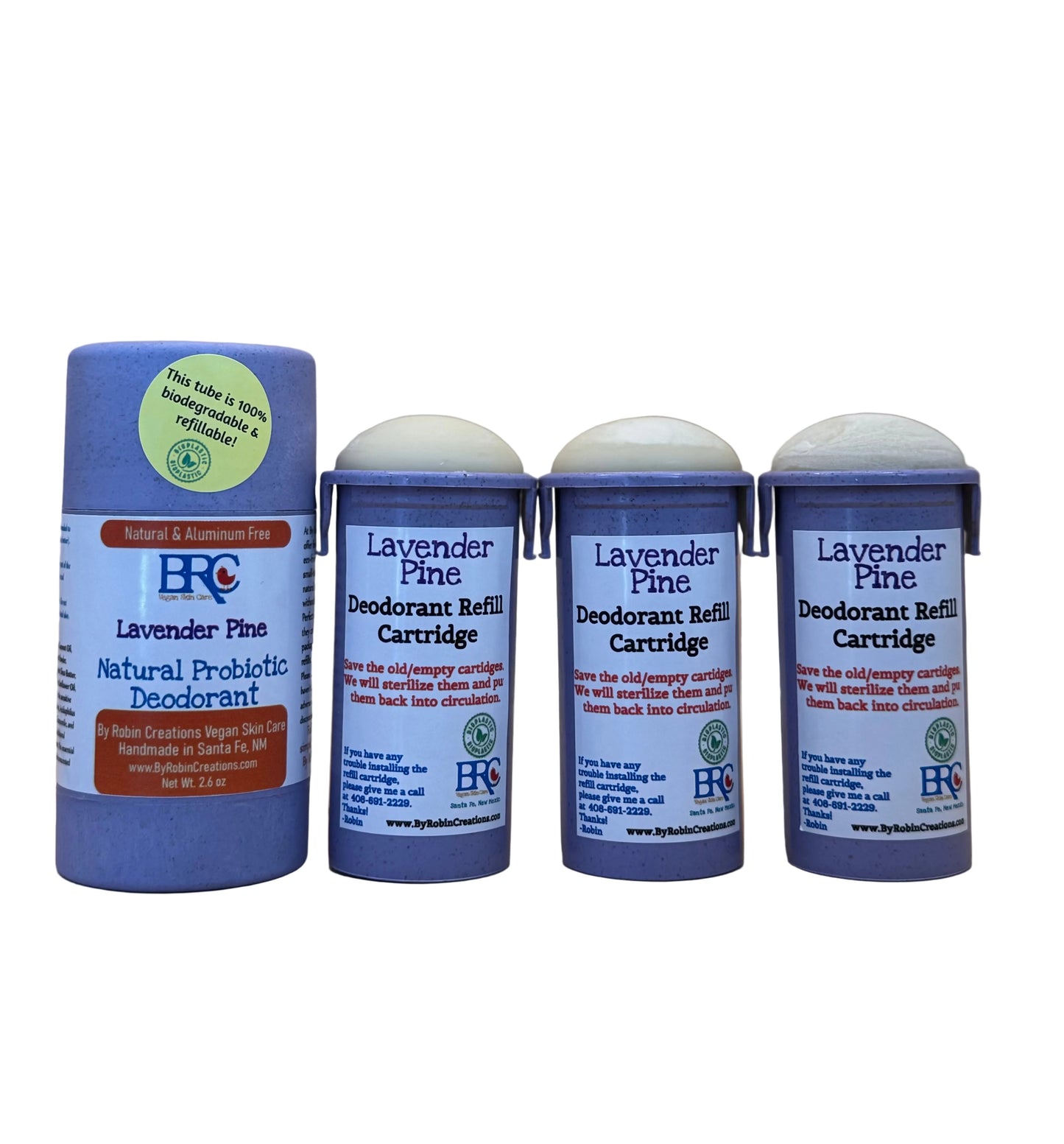 Natural probiotic deodorant by Robin Creations, showing the sleek packaging of their best-selling body care product.