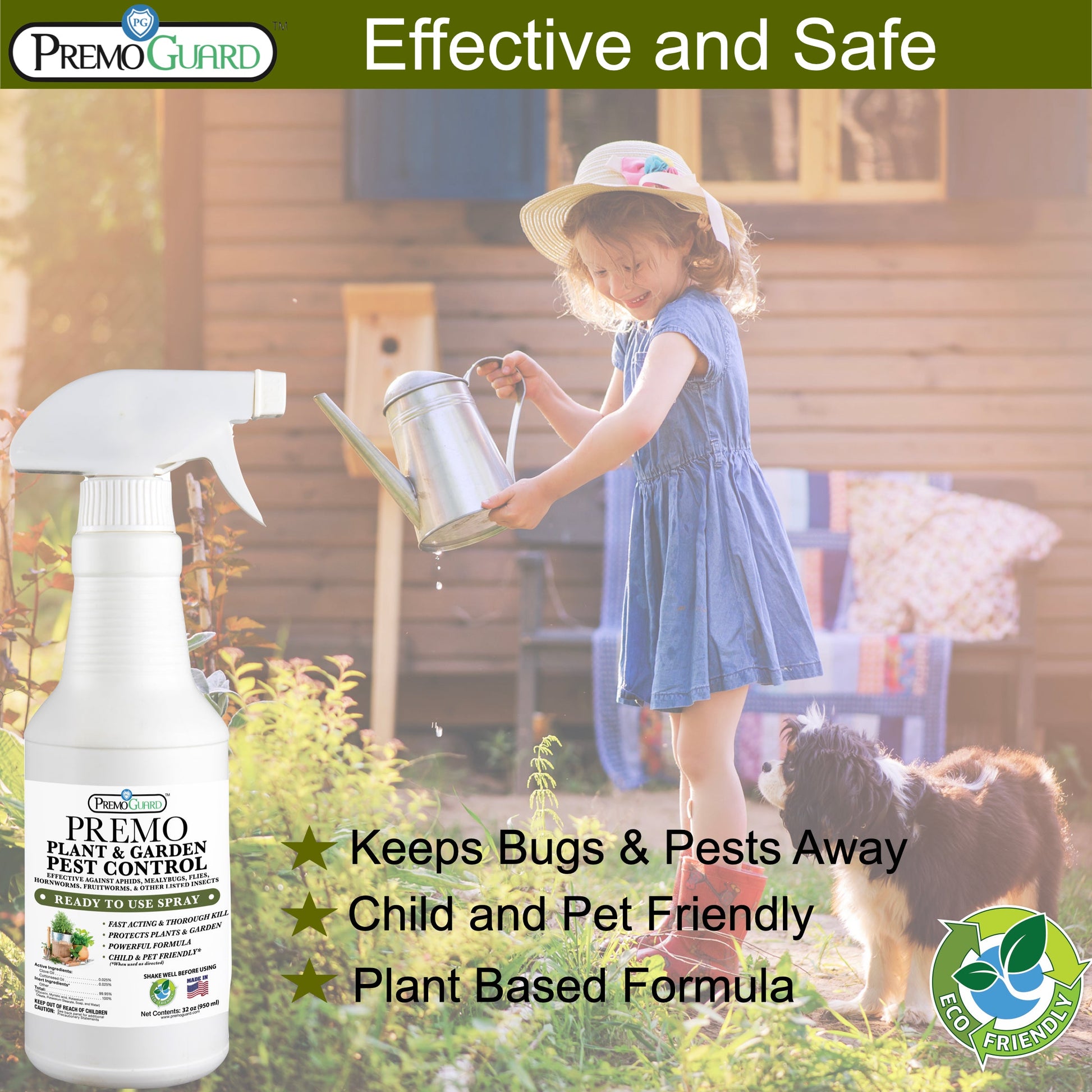 Plant and Garden Pest Control Spray - 32 oz - Plant Based All All Natural Non-Toxic - By Premo Guard - Premo Natural Products ~ Blessings Grow Meadows