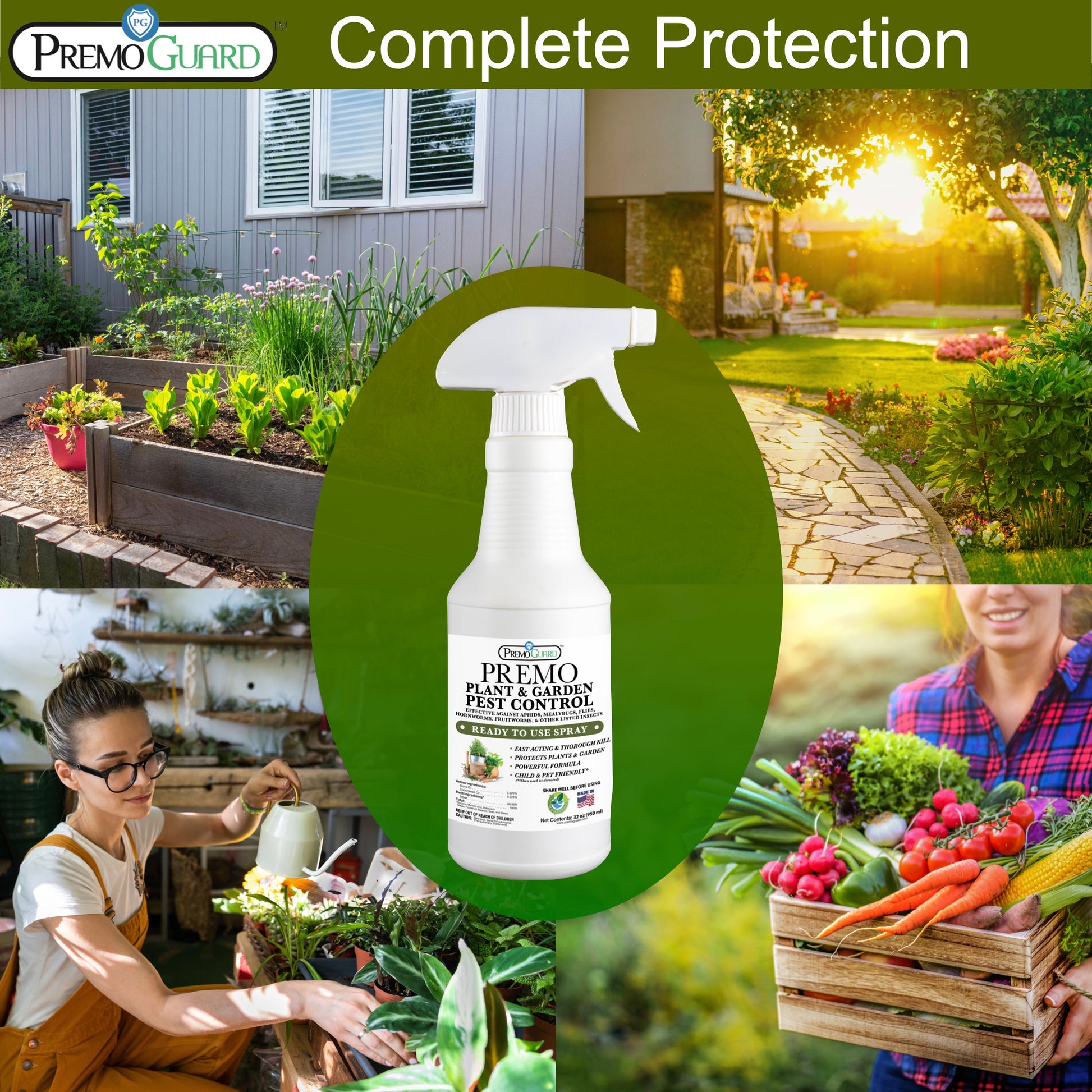 Plant and Garden Pest Control Spray - 32 oz - Plant Based All All Natural Non-Toxic - By Premo Guard - Premo Natural Products ~ Blessings Grow Meadows