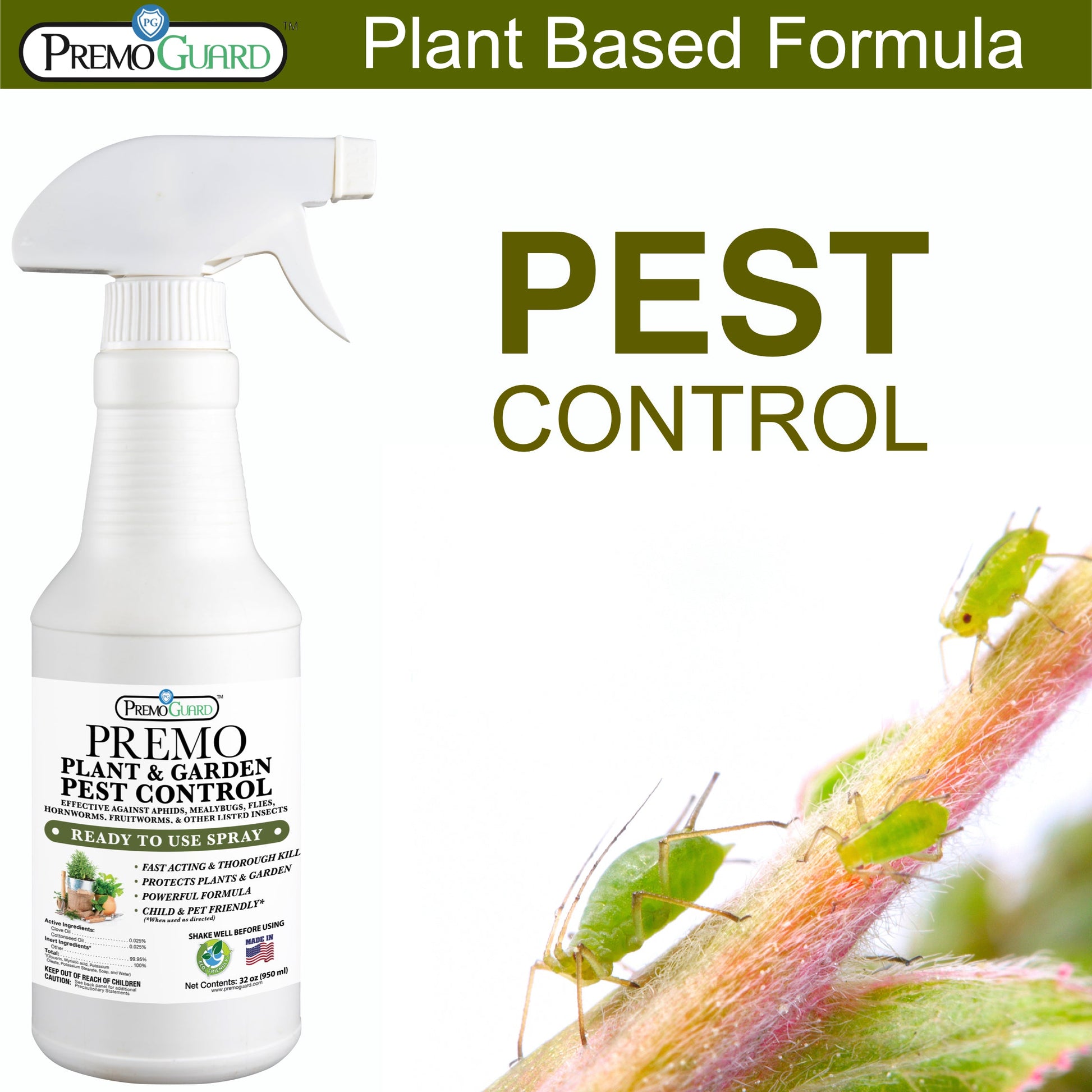 Plant and Garden Pest Control Spray - 32 oz - Plant Based All All Natural Non-Toxic - By Premo Guard - Premo Natural Products ~ Blessings Grow Meadows