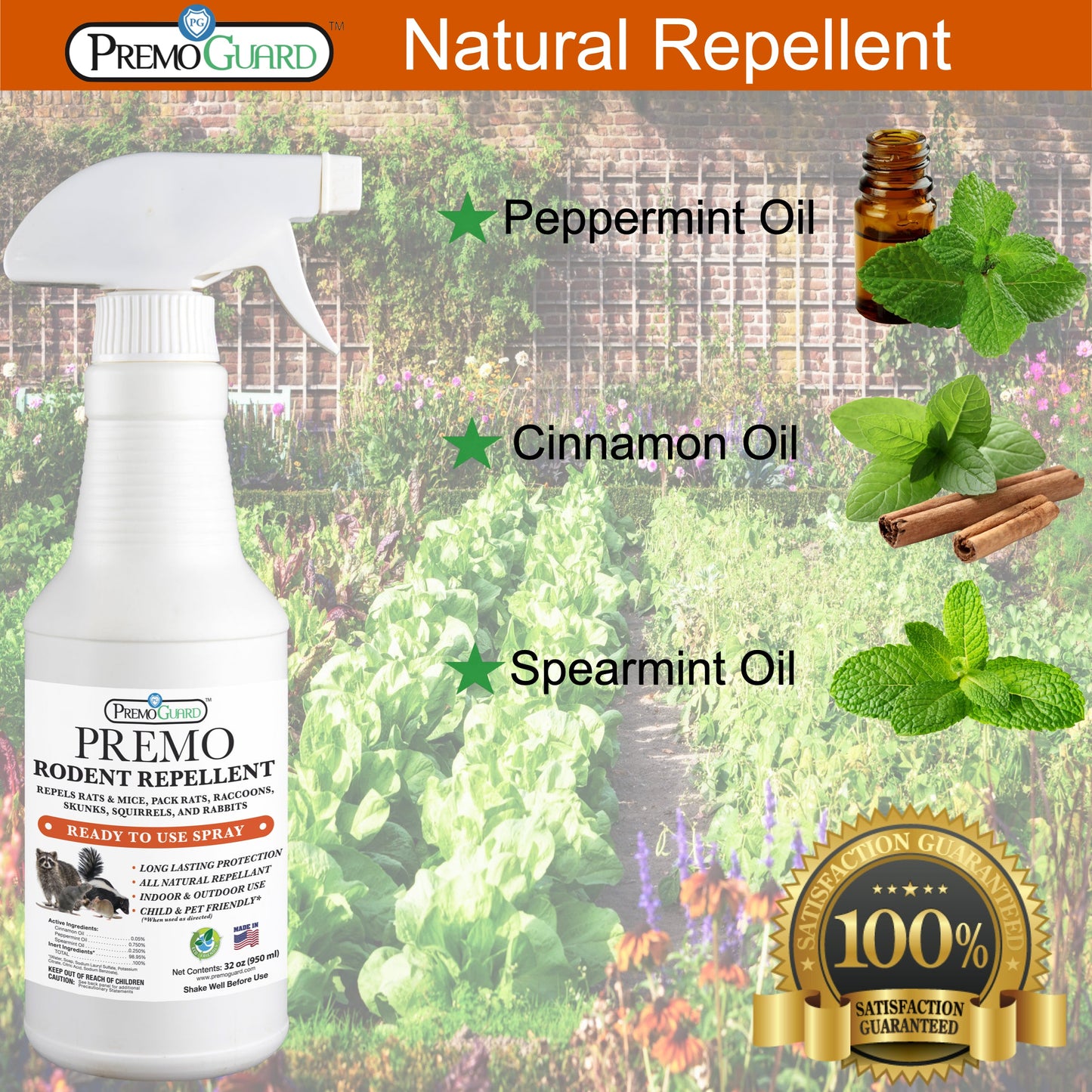 Rodent Repellent Spray - 32 oz - Plant Based All Natural Non-Toxic - By Premo Guard - Premo Natural Products ~ Blessings Grow Meadows
