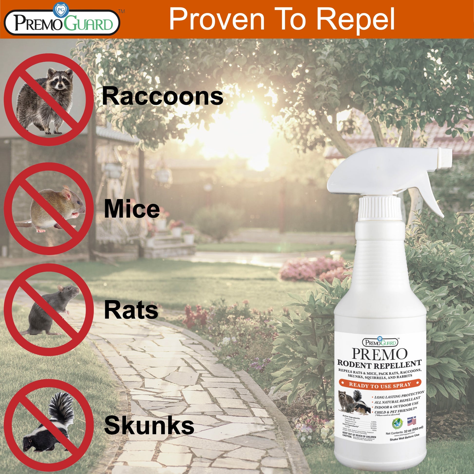 Rodent Repellent Spray - 32 oz - Plant Based All Natural Non-Toxic - By Premo Guard - Premo Natural Products ~ Blessings Grow Meadows