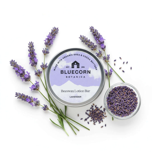 Bluecorn Beeswax Lotion Bar in lavender scent, apothecary-style Bluecorn Candles product with a smooth, natural finish.