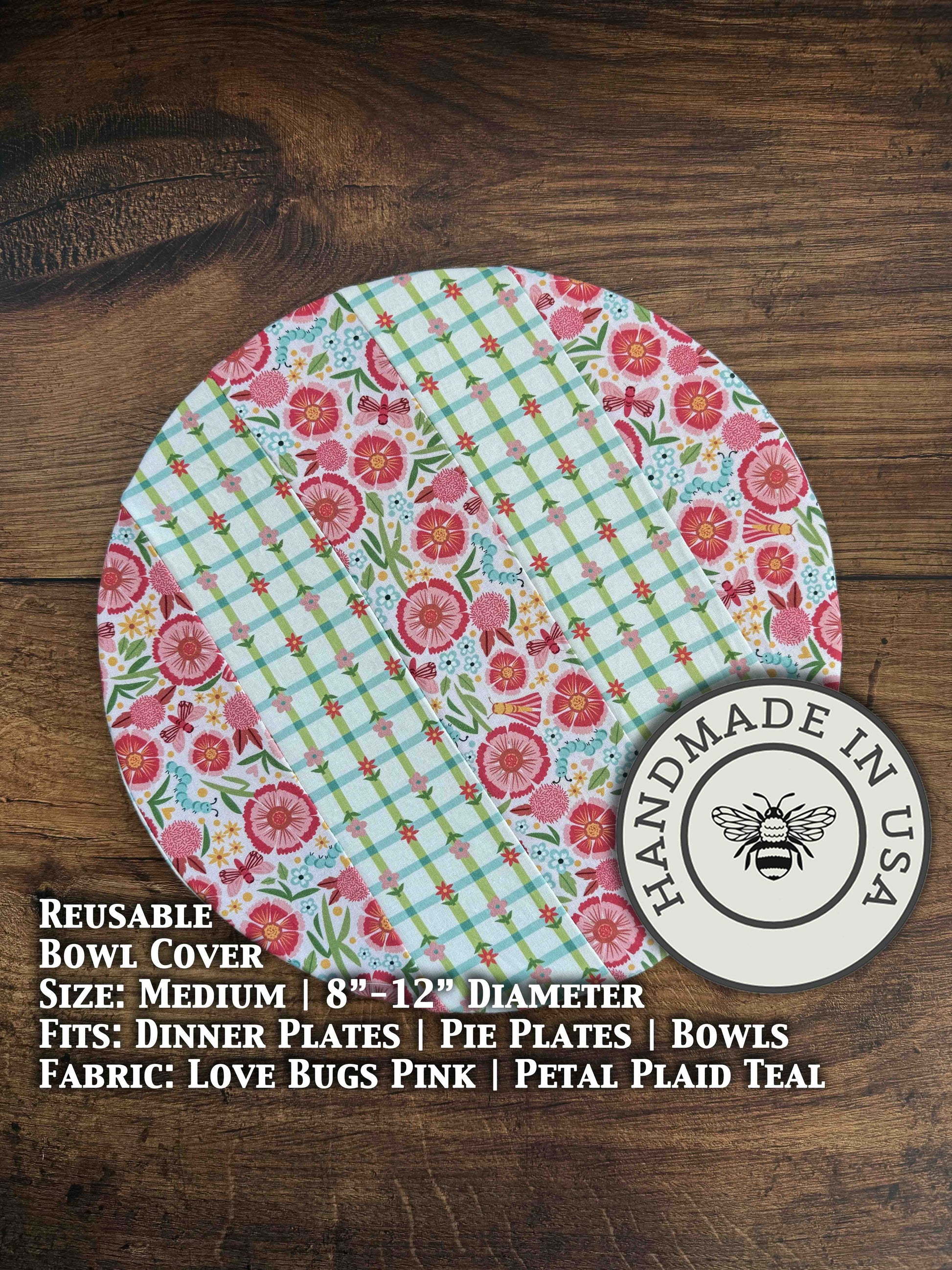 Pink love bugs design on medium bowl and banneton covers from Five Oaks Farm, featuring charming farm-inspired illustrations.