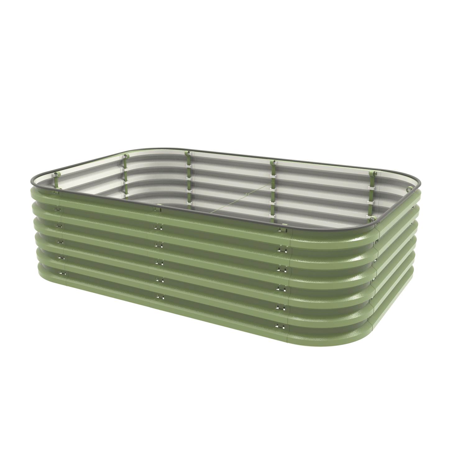17-inch tall Gro-Rite 12-in-1 metal raised garden bed kit in olive green, featuring modular, no-tools design for versatile gardening.