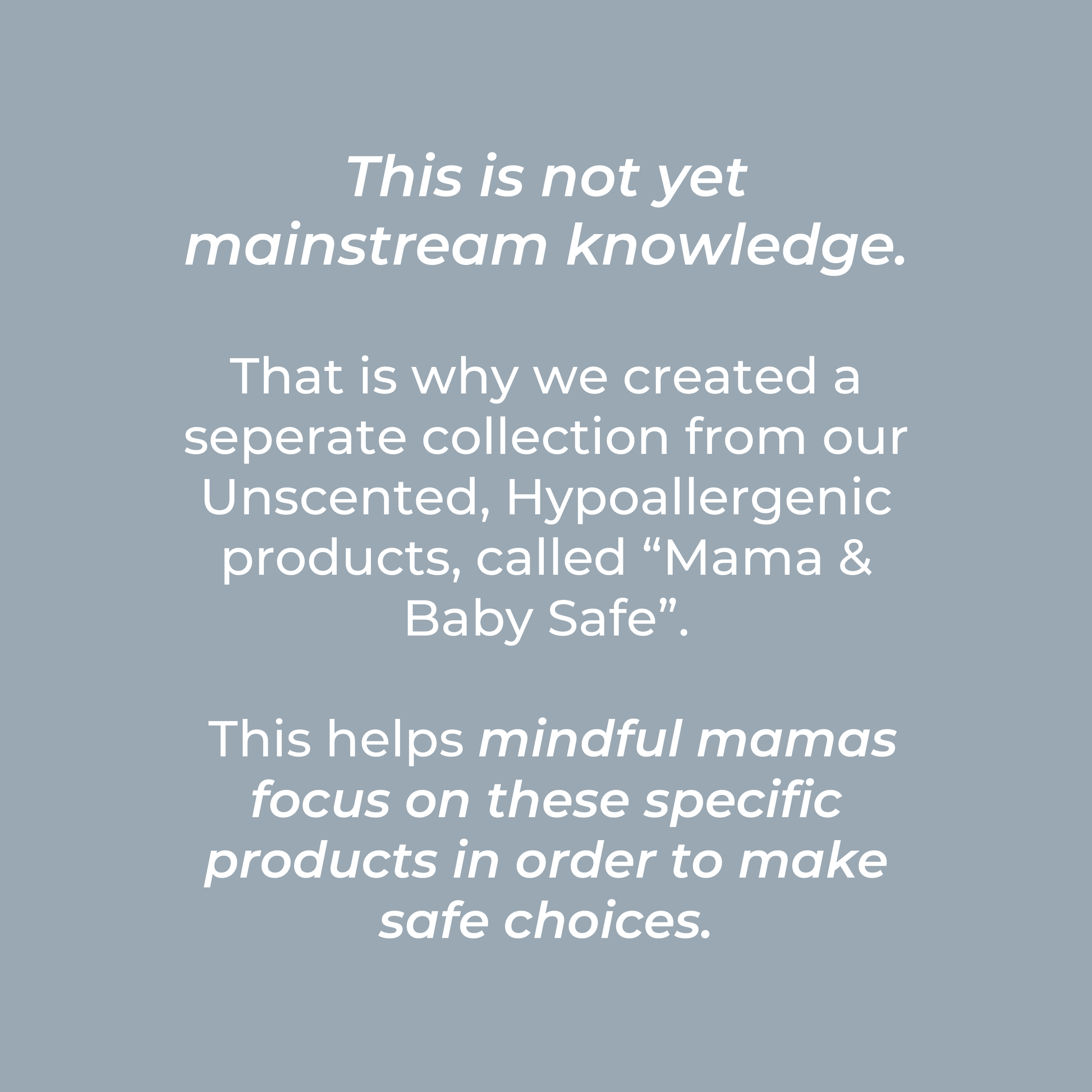 Text on a grey background explains that Rustic Strength’s Laundry Detergent | Mama + Baby Safe was created to help mindful mothers choose hypoallergenic, unscented products for their little ones.
