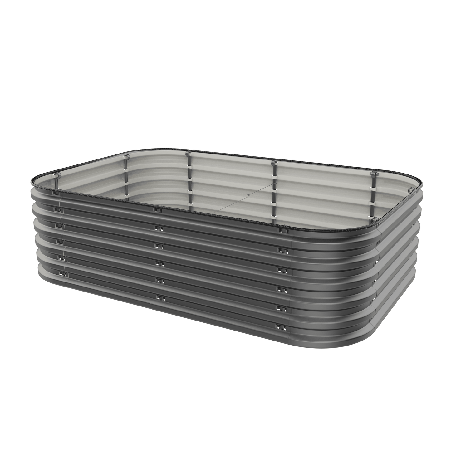 Modern gray 12-in-1 metal raised garden bed kit by Gro-Rite Garden, 17 inches tall, with a 6-in-1 tool-free assembly design.