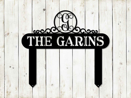 Monogram Scroll Yard and Garden Sign - Blessings Grow Meadows -