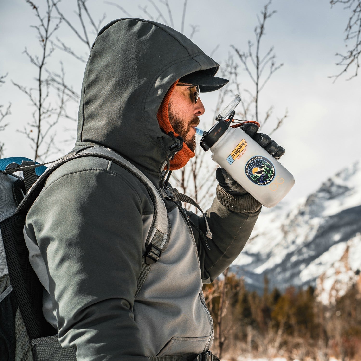 Epic Water Filters USA OG Ultimate Travel Bottle, clear plastic bottle with black lid and filter, designed for on-the-go hydration.