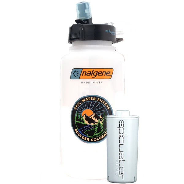 Epic Water Filters USA OG Ultimate Travel Bottle, clear plastic bottle with black lid and ergonomic design for on-the-go hydration.