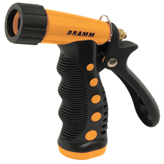 Orange Dramm High Power Spray Pistol from Rivendell Distribution, designed for garden watering and spraying tasks.