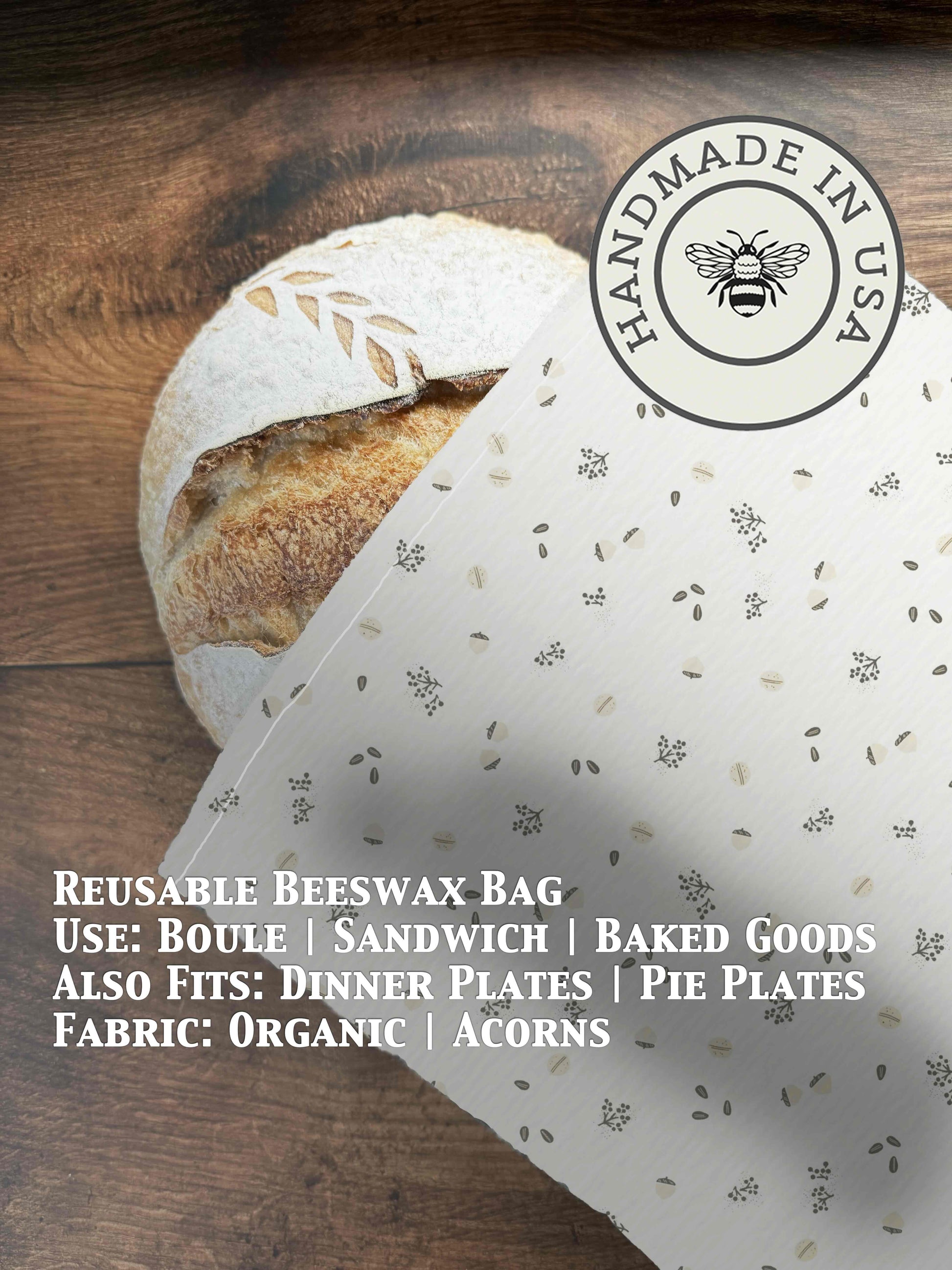 Organic beeswaxed bread bag from Five Oaks Farm with natural, eco-friendly design and breathable fabric for fresh bread storage.