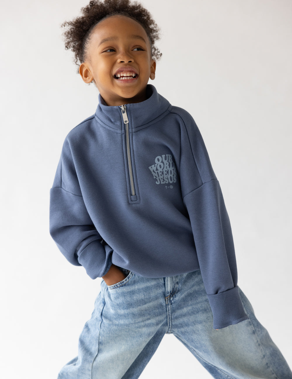 Our World Needs Jesus Kids Half-Zip - Blessings Grow Meadows