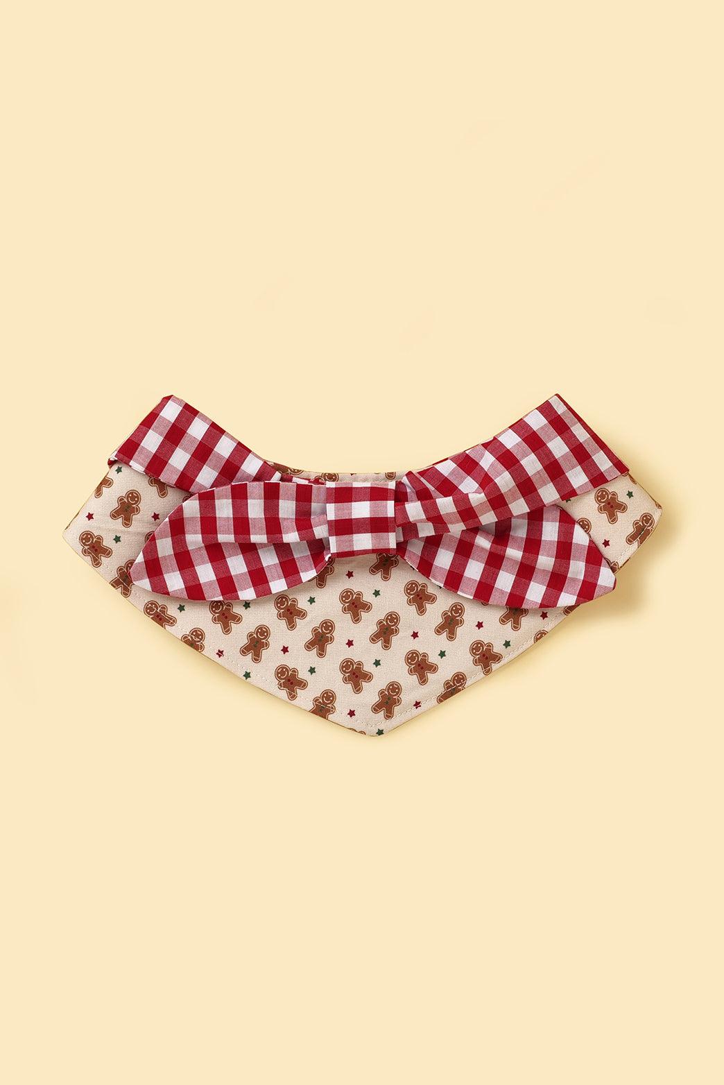 Christmas Morning Gingerbread Man Gingham Print Handmade Bandana - BarkBarkBaby ~ Blessings Grow Meadows