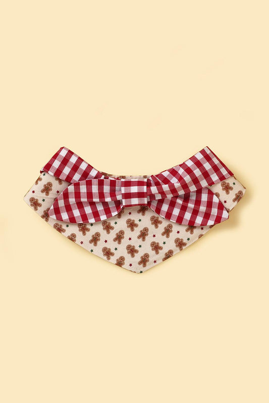 Christmas Morning Gingerbread Man Gingham Print Handmade Bandana - BarkBarkBaby ~ Blessings Grow Meadows