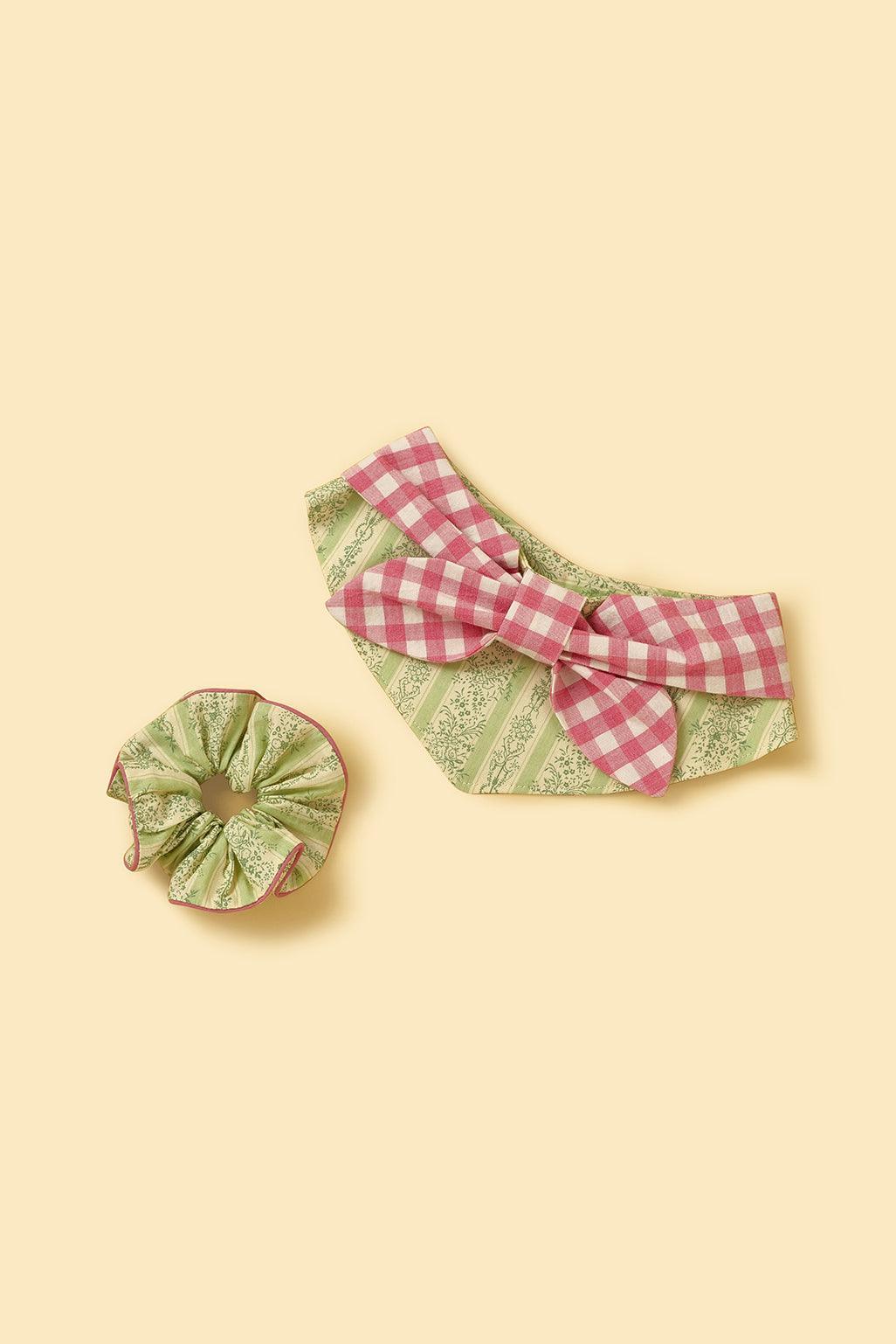 Picnic Bliss Floral Gingham Print  Handmade Scrunchie - BarkBarkBaby ~ Blessings Grow Meadows