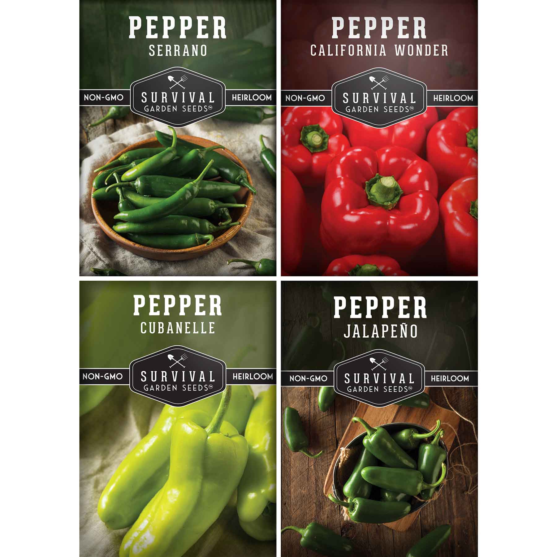 4 Pepper Seed Collection – Heirloom Non-GMO Hot & Sweet Peppers for Salsas, Roasting & Fresh Garden Harvests - SurvivalGardenSeeds ~ Blessings Grow Meadows
