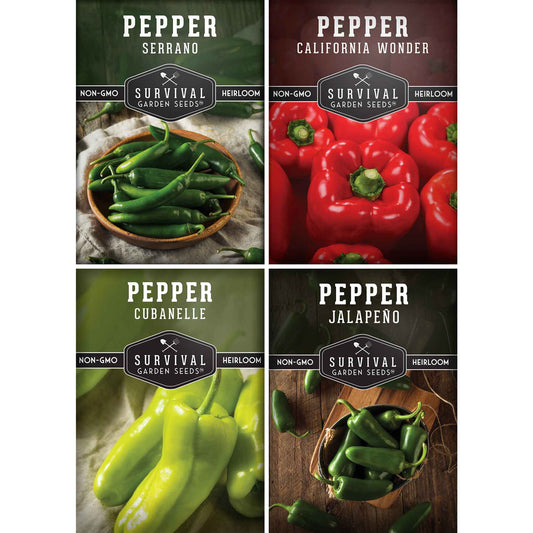 4 Pepper Seed Collection – Heirloom Non-GMO Hot & Sweet Peppers for Salsas, Roasting & Fresh Garden Harvests - SurvivalGardenSeeds ~ Blessings Grow Meadows