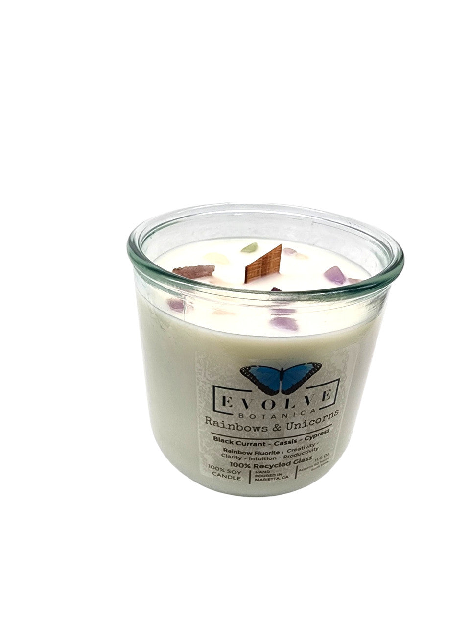 Rocks Candle - Rainbows & Unicorns (Wood Wick Rainbow Fluorite Gemstone Soy Candle)