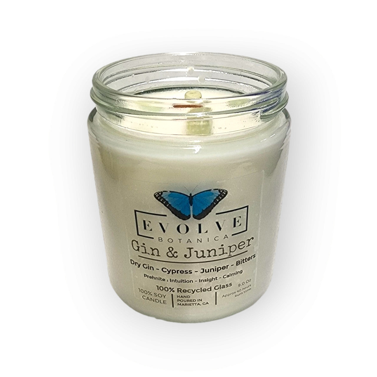 Classic 9oz Jam Jar Crystal Soy Candle - Gin & Juniper (Prehnite)