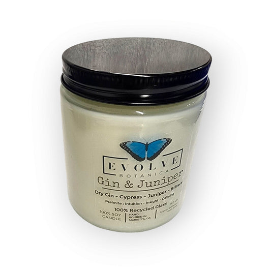 Classic 9oz Jam Jar Crystal Soy Candle - Gin & Juniper (Prehnite)