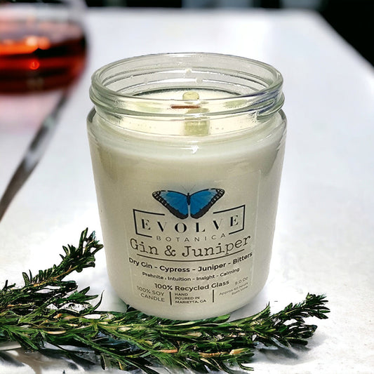 Classic 9oz Jam Jar Crystal Soy Candle - Gin & Juniper (Prehnite)