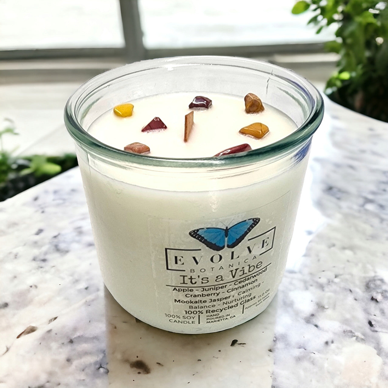 Rocks Candle - It's a Vibe (Wood Wick Mookite Jasper Gemstone Soy Candle)