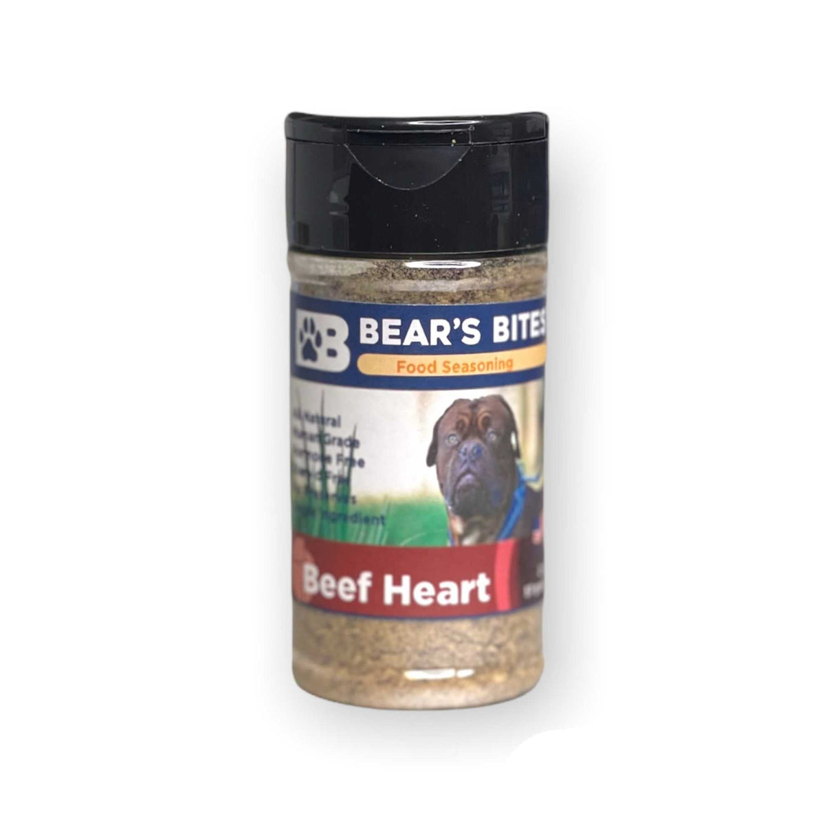Bear's Bites dog food seasoning in a jar for enhancing pet meals