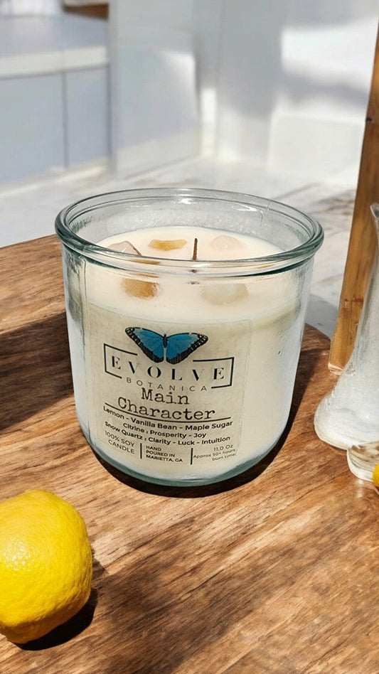 Rocks Candle - Main Character (Wood Wick Citrine & Snow Quartz Gemstone Soy Candle)