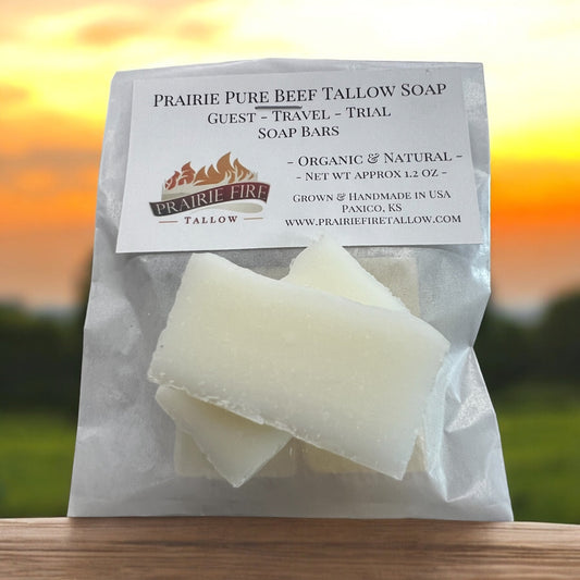 Pure Beef Tallow Soap Bar - Guest - Travel - Trial - Sample Bars - Grass Fed and Finished - Face, Body and Hair - Cleans, Moisturizes, Soothes, and Hydrates. Natural and Organic - Blessings Grow Meadows