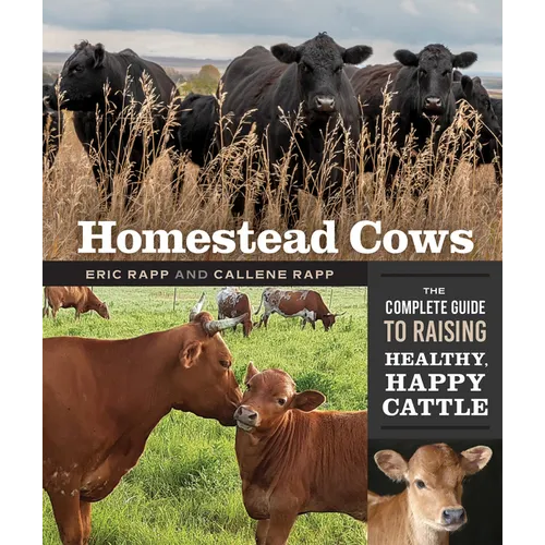 Paperback book titled "Homestead Cows: The Complete Guide to Raising Healthy, Happy Cattle" by splitShops, showing the cover.