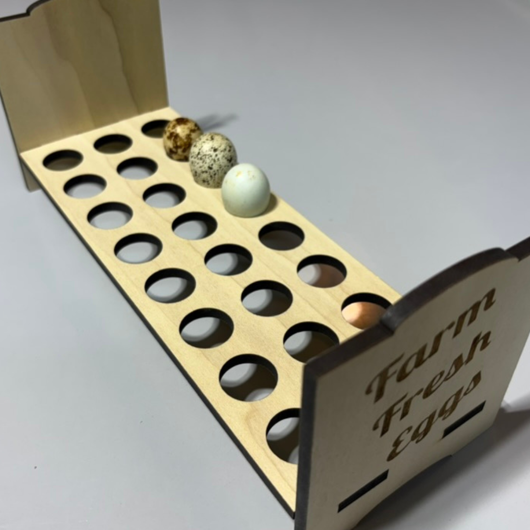 Countertop quail egg holder by Quailz for fresh quail eggs, featuring a stylish and practical design for kitchen use.