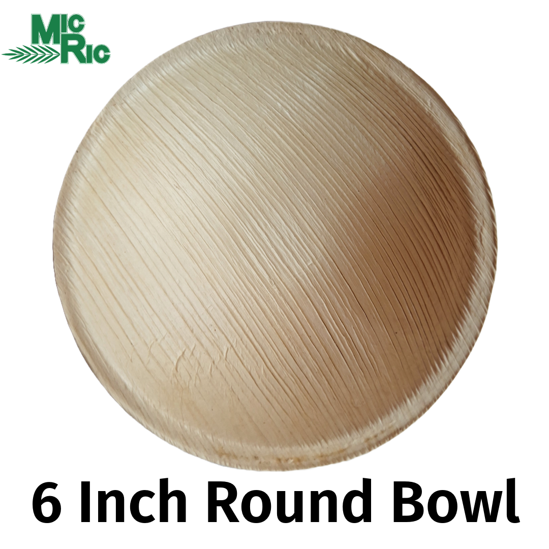 MicRic Palm Leaf 6-inch round bowl in bulk, eco-friendly disposable dinnerware, natural palm leaf material, multiple bowls in pack