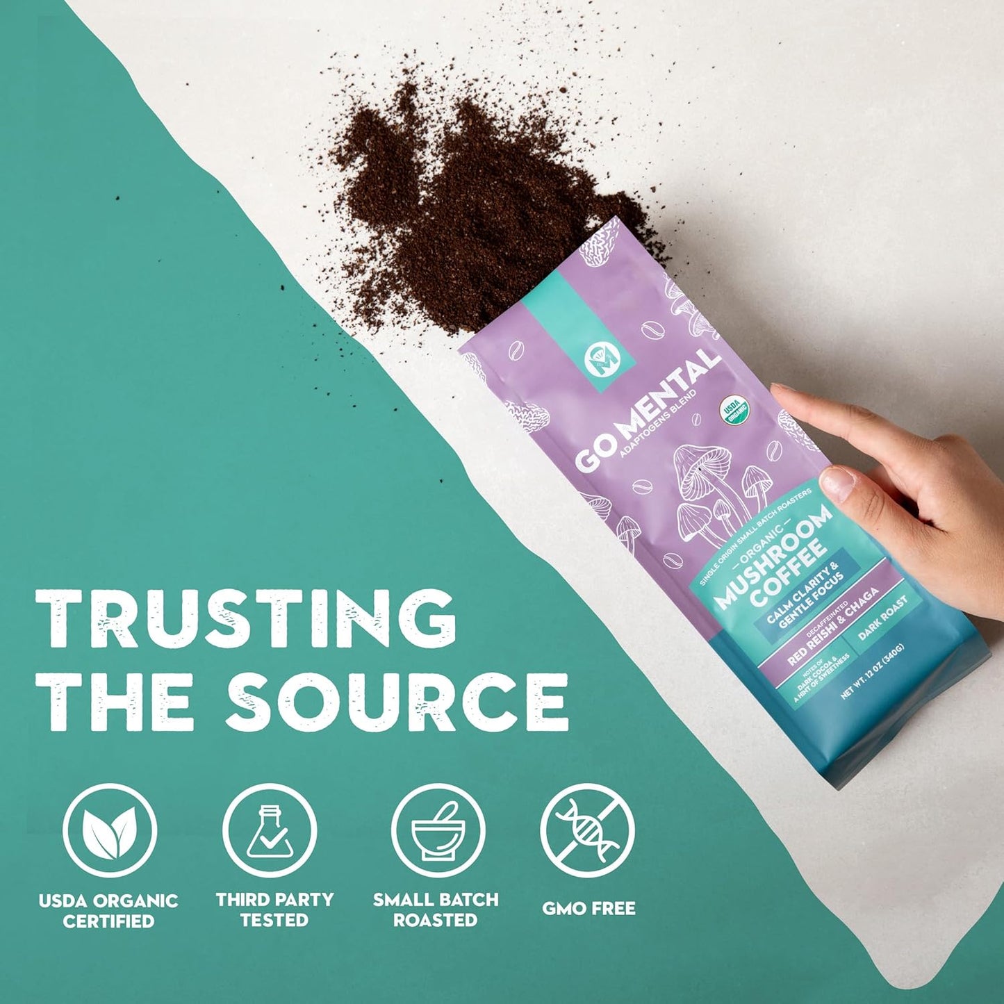 Decaffeinated Red Reishi & Chaga Mushroom Coffee Adaptogens Blend - GO MENTAL MUSHROOM COFFEE ~ Blessings Grow Meadows