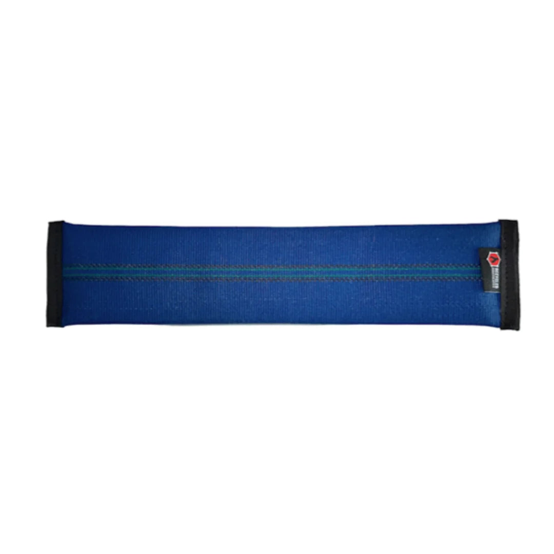 Recycled Firefighter blue and black fire hose dog fetch toy, durable and eco-friendly for playful outdoor fun.