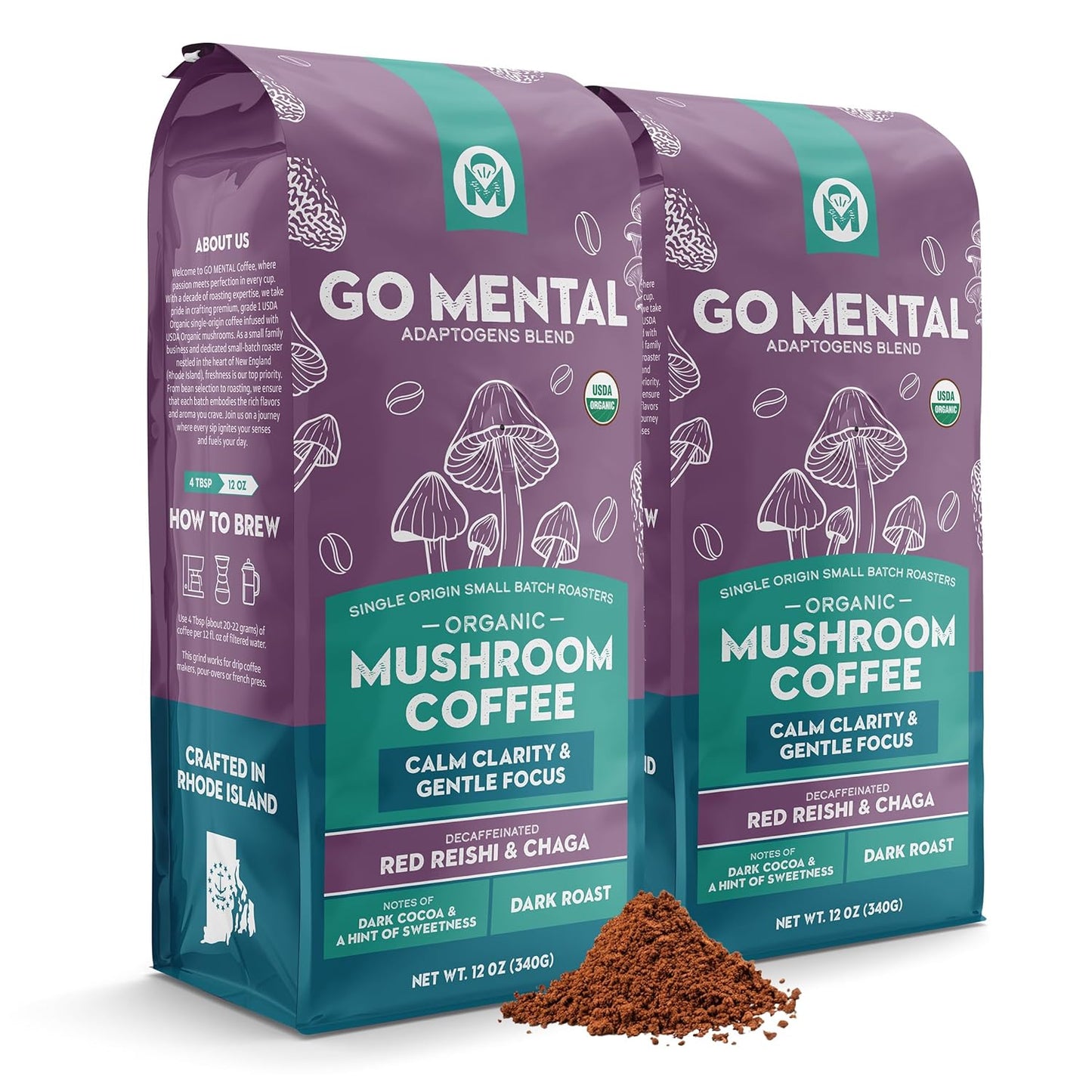 Decaffeinated Red Reishi & Chaga Mushroom Coffee Adaptogens Blend - GO MENTAL MUSHROOM COFFEE ~ Blessings Grow Meadows