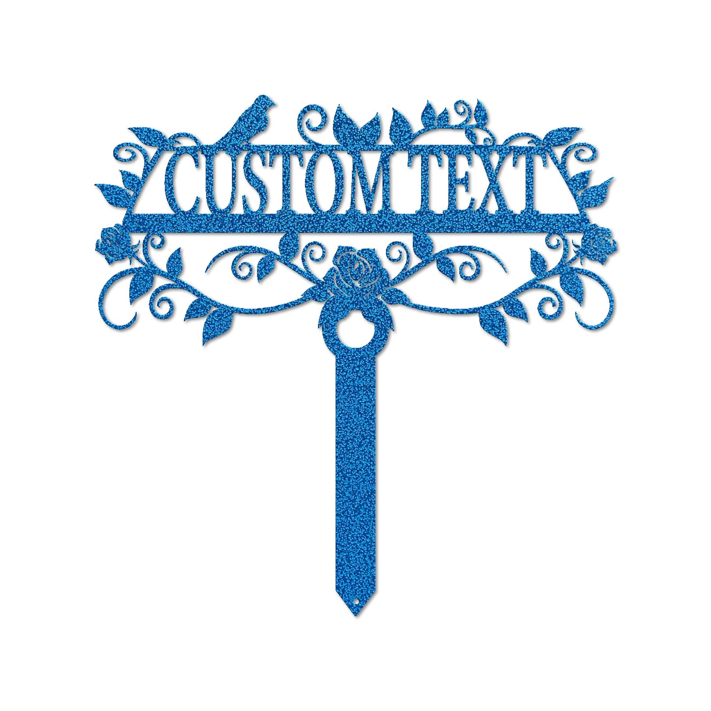 Hammered blue rose garden sign by Lewis Design Company, outdoor patio and garden art for marking a rose garden.