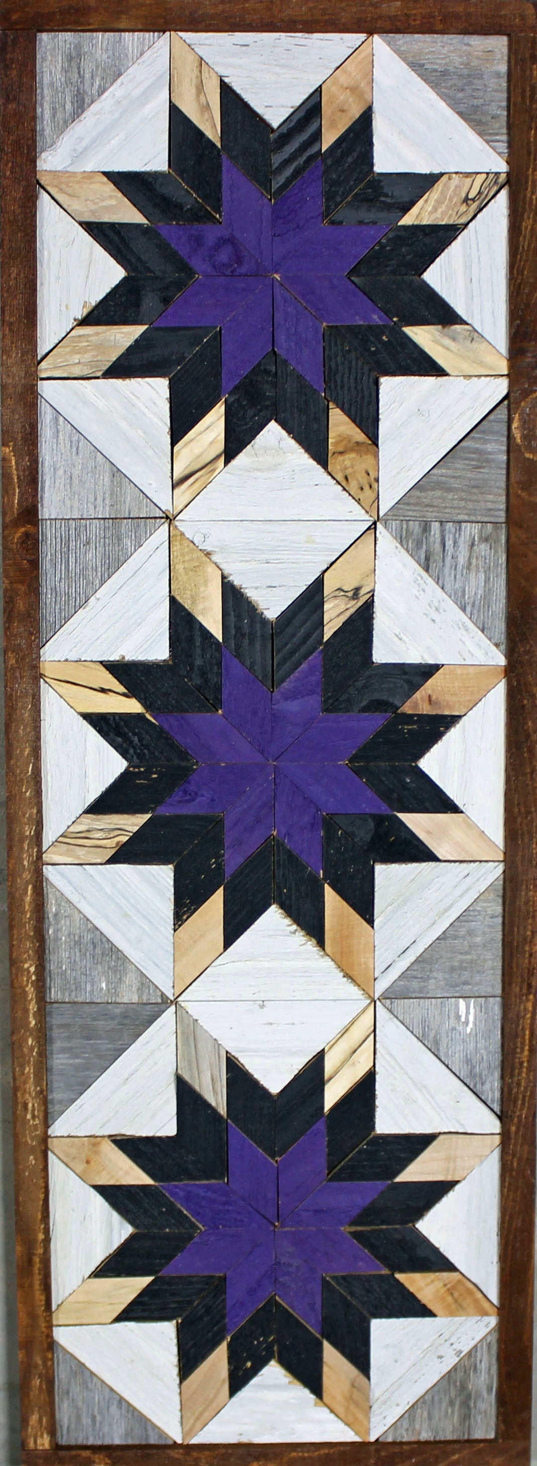 Amish handmade barn quilt banner featuring a colorful geometric design, measuring 10.5 x 30 inches, by Amish Country Store.