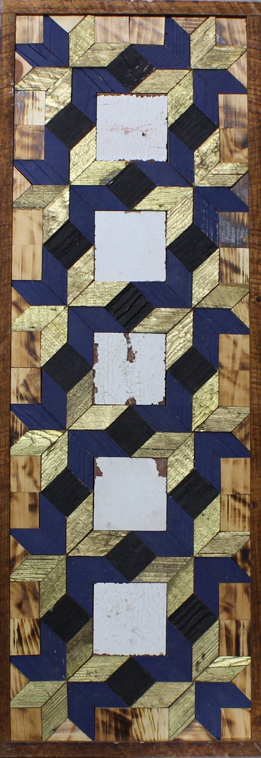 Amish handmade barn quilt banner featuring colorful geometric patterns, measures 10.5 x 30 inches, from Amish Country Store.