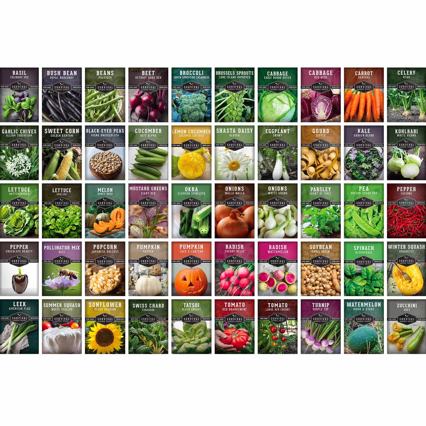 Homestead Garden Collection vegetable seeds by SurvivalGardenSeeds, includes 50 essential seeds for self-reliant gardening.