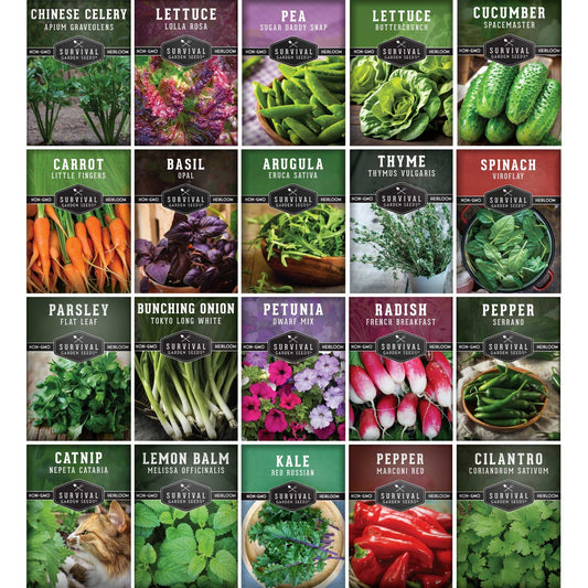 Assorted non-GMO heirloom vegetable seeds in a variety pack for indoor and small-space hydroponic gardening by SurvivalGardenSeeds.