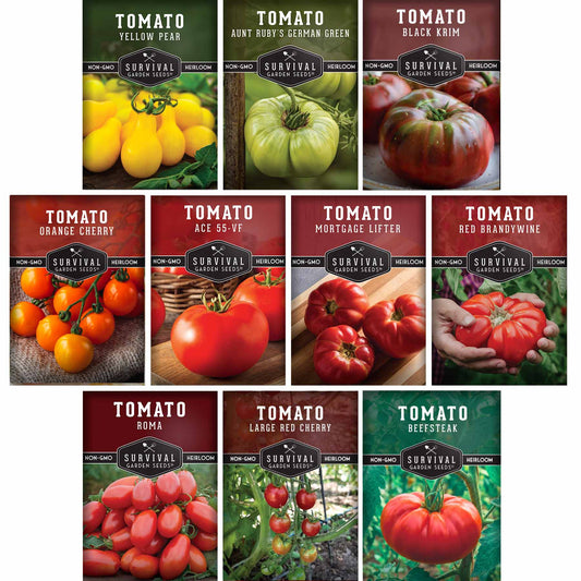 10 Tomato Seed Collection – Heirloom & Garden Favorites for Slicing, Sauces, Canning & Fresh Eating