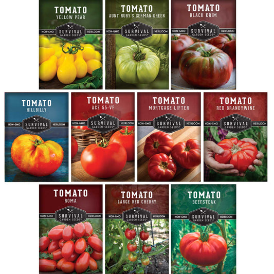 10 tomato seed collection from SurvivalGardenSeeds, heirloom and garden favorites for slicing, sauces, canning, and fresh eating