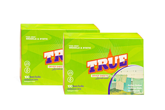 Two True Laundry Dryer Sheets from The True Products in a 2-pack, showing soft, fabric-friendly sheets for freshening laundry.