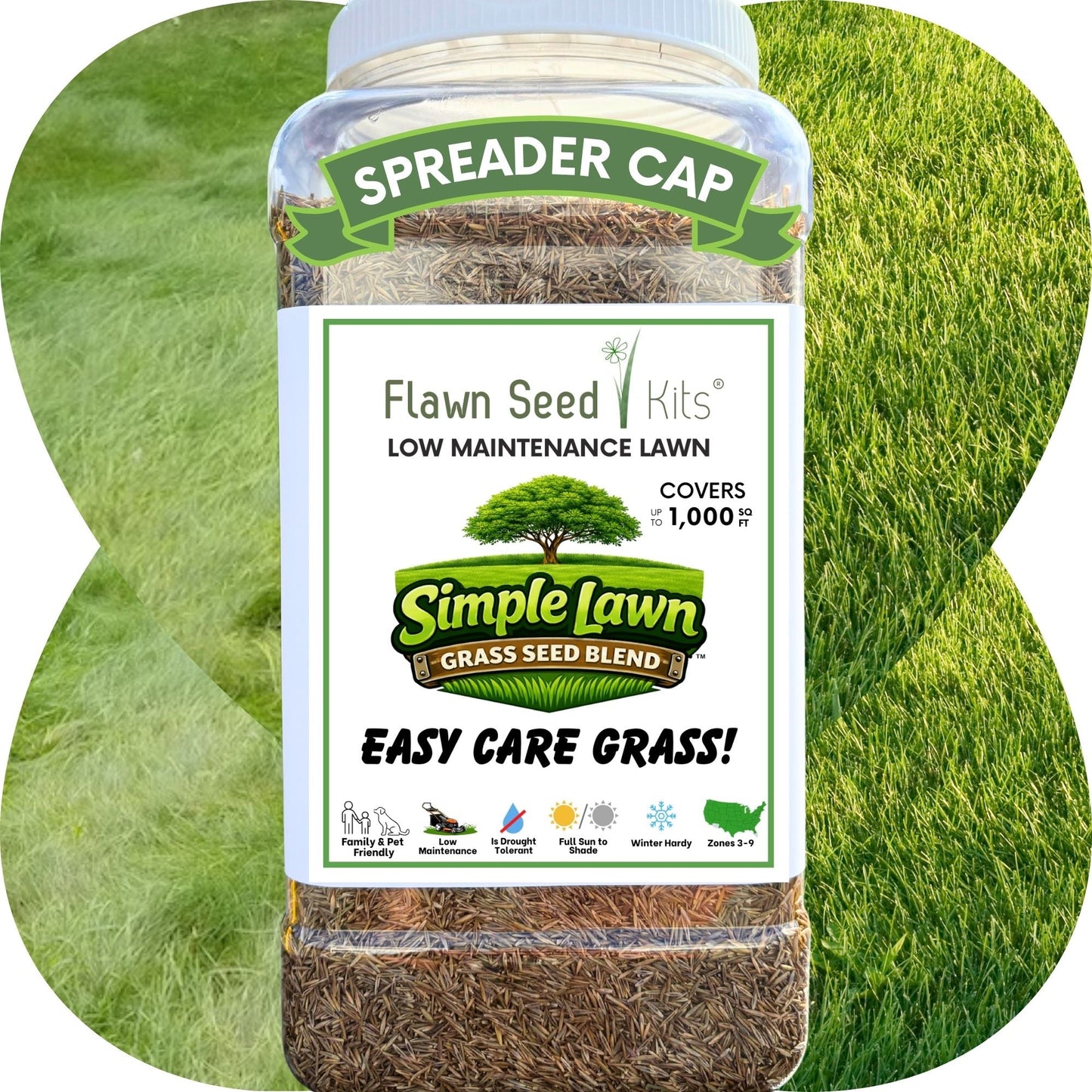 Fine fescue grass seed from Flawn Seed Kits in seed tape form, shown in a close-up image of the seed tape ready for planting.