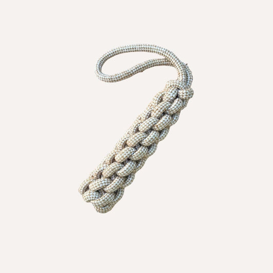 Tilley + Me indestructible hemp dog tug toy made from sustainable, non-toxic hemp rope for dogs to chew and play.