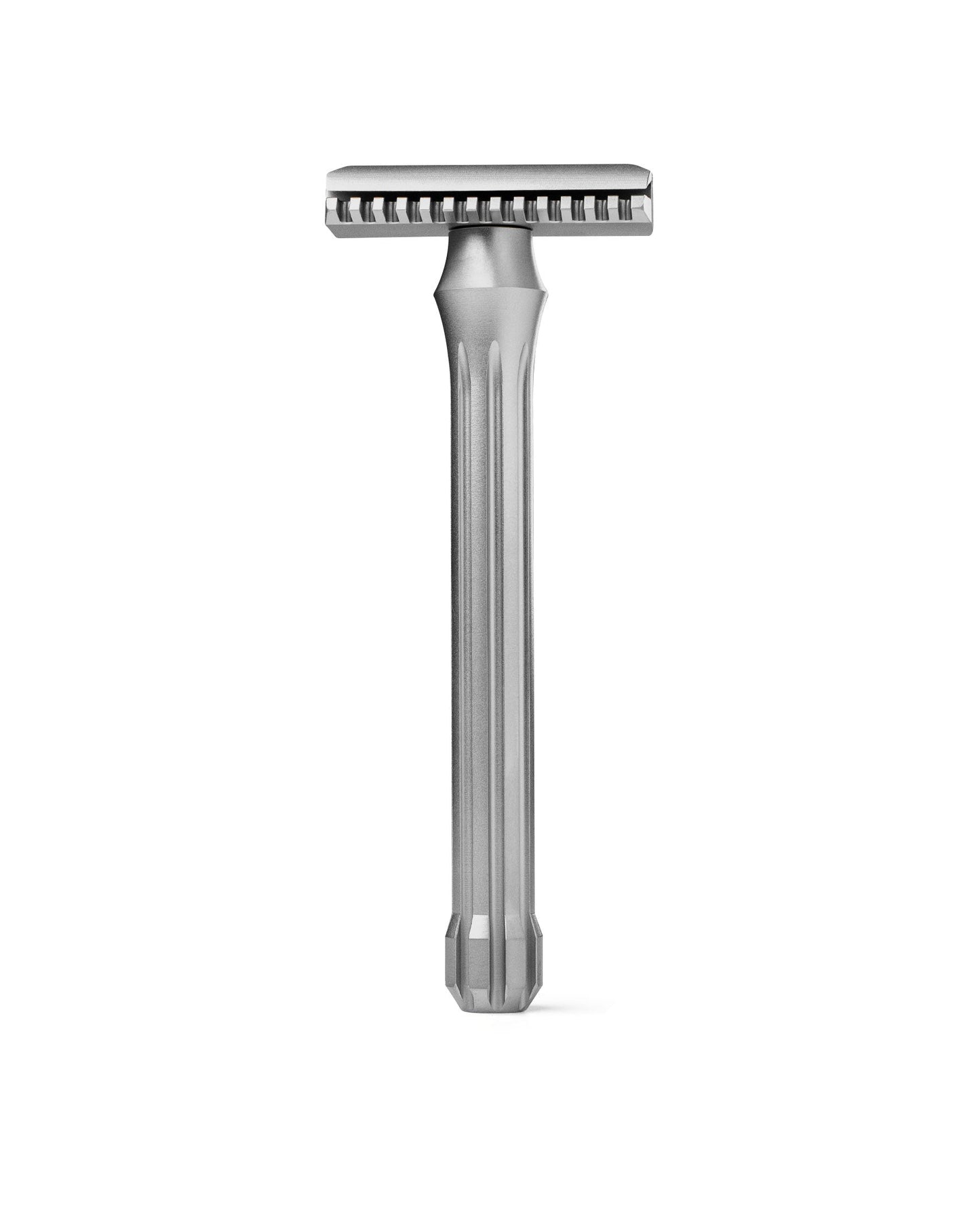 Blackland Razors Blackbird safety razor with satin finish and open comb design, featuring a sleek, polished metal handle and head.