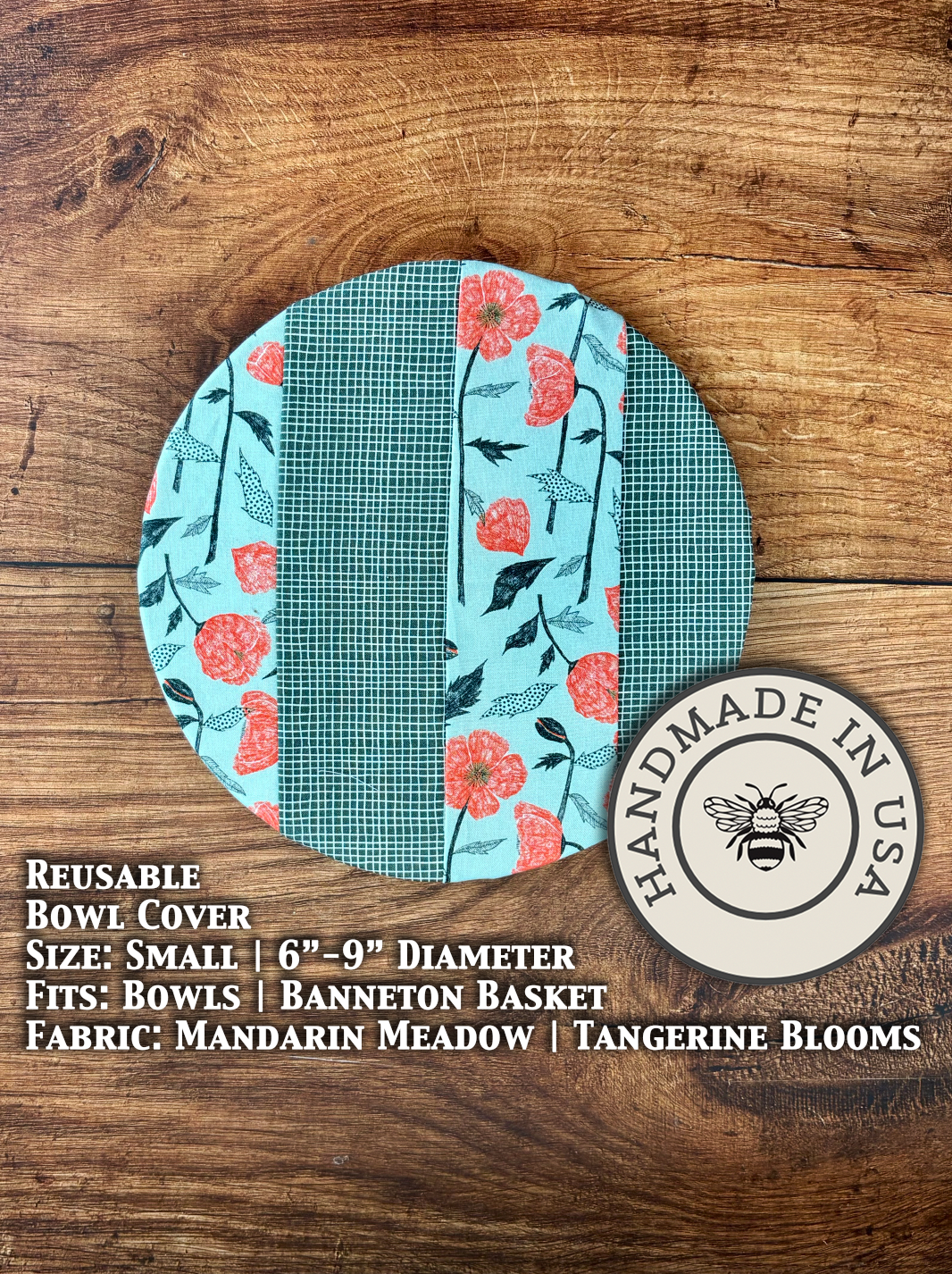 Small Sage Poppy checkered bowl and Banneton covers from Five Oaks Farm for bread proofing and kitchen decor.
